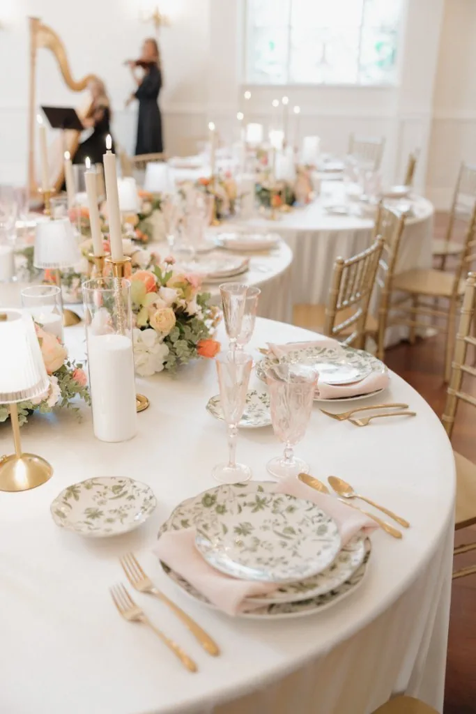 Elegant table setting with pink florals